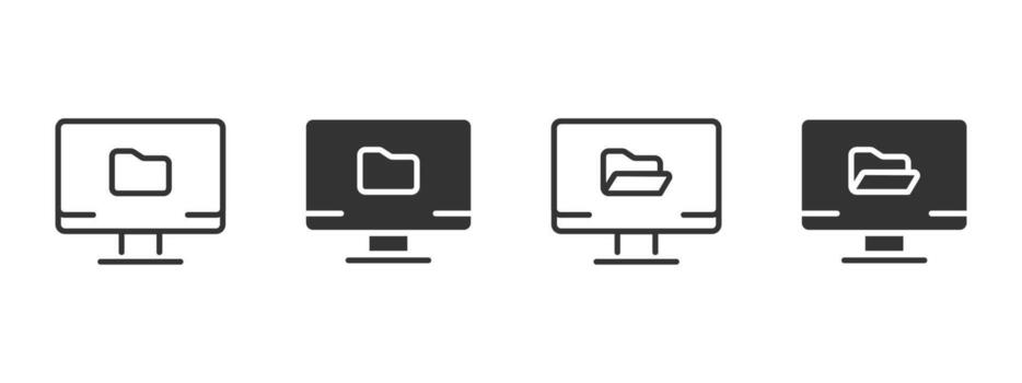 Folder icon. Computer screen with digital file storage illustration. Organizing and managing documents symbol. Data directory and desktop archive sign. vector