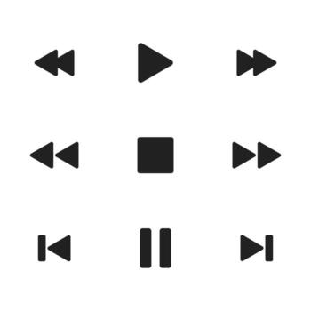 Play icon. Media control buttons including play, pause, stop, rewind and forward illustration. Universal music or navigation symbol. Interface playback control sign. Minimal UI pictogram. vector