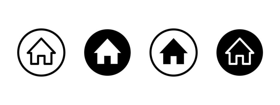 Home icon. House symbol inside circular button for interface navigation illustration. Website homepage access and UI menu navigation symbol. Web start screen sign. Online portal pictogram. vector