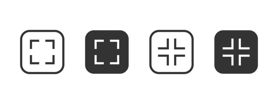 Expand icon. Full screen or collapse screen view inside rounded square button illustration. Toggle display size. Switch between maximize and minimize mode sign. Screen adjustment pictogram. vector