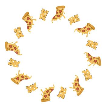 Pizza and Cheese Circle Frame vector