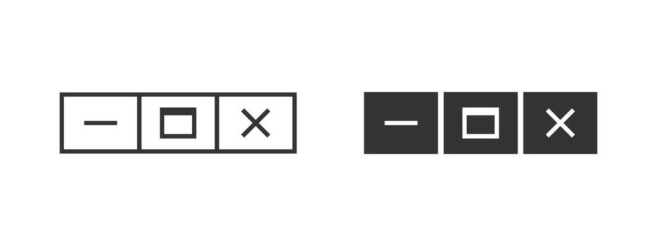 Window control icon. Minimize, maximize and close buttons illustration. Desktop interface navigation symbol. Software design and system window management sign. Application layout pictogram. vector