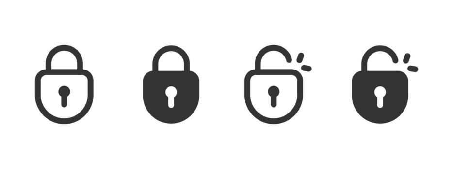 Lock security icon. Closed and open padlock with privacy protection illustration. Data encryption and access control symbol. Safe authentication and restricted area sign. vector