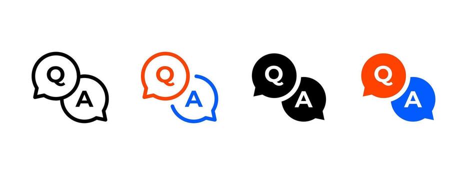 QA icon set. Overlapping speech bubbles with Q and A letters sign. Question and answer dialog symbol for support, help center and chat apps. Communication pictogram. Customer service illustration. vector