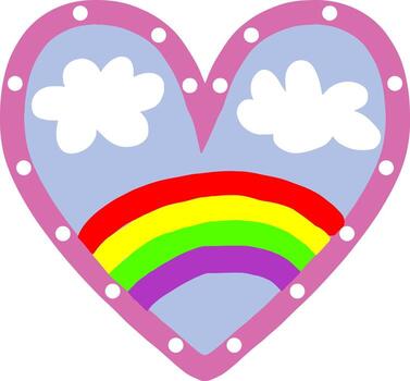 en forma de corazon imagen con un arcoíris, nubes, y un decorativo frontera vector