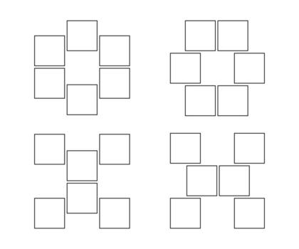 Frame collage from square shape for photo, image template line set. Mood board layout, background. Gallery grid, mosaic puzzle border outline illustration vector