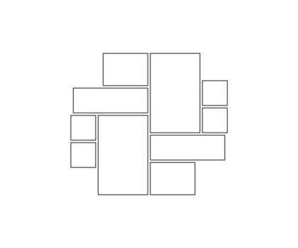 Frame collage from square and rectangle shape for photo, image template line set. Mood board layout, background. Gallery photo, puzzle border. outline illustration vector