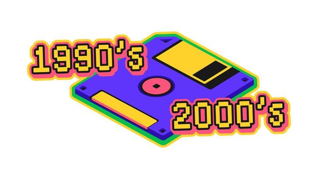 Personal computer floppy disk Y2K groovy sticker vector