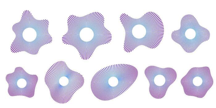 Round ripple icons set. Concentric broken line symbols representing sonar, speaker sound, radio echo, ultrasonic signal, wave vibration and sound technology in modern pictogram style. vector