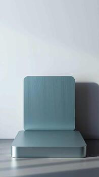 Minimalist display of two rectangular platforms with rounded corners against a white background photo