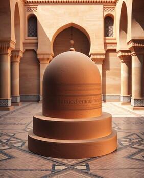 Intricate islamic architecture featuring a domed structure in a courtyard with arches and pillars photo