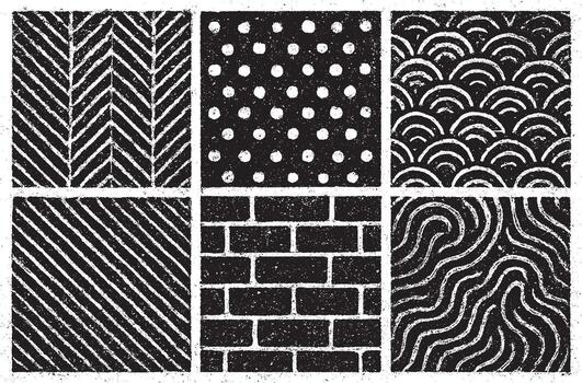 High-resolution grunge seamless pattern textures with geometric lines, dots, waves, and brick designs. Perfect for backgrounds, digital art, graphic design, posters, and vintage abstract projects. vector