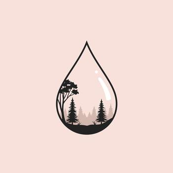 Logo design of a drop of water with trees and grass inside vector