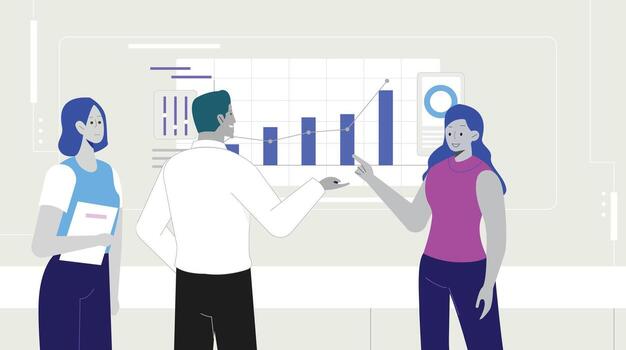 Business team discussing metrics vector