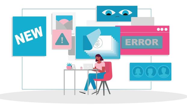 Person managing digital errors on a laptop vector