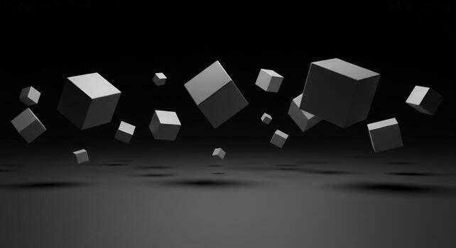 Abstract floating cube composition on dark background photo