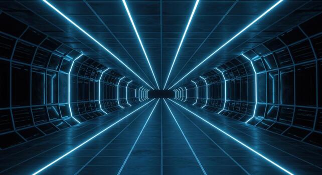 Futuristic neon tunnel abstract background photo