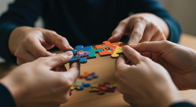 Collaborative puzzle solving teamwork and problem solving concept photo