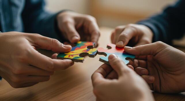 Teamwork puzzle pieces collaboration and problem solving photo