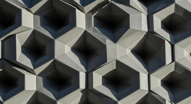 Hexagonal concrete blocks creating interlocking pattern wall photo