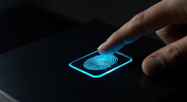 Fingerprint scan for secure access authentication and identification photo