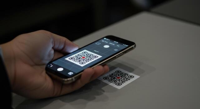 Scanning qr code with mobile device for information access photo