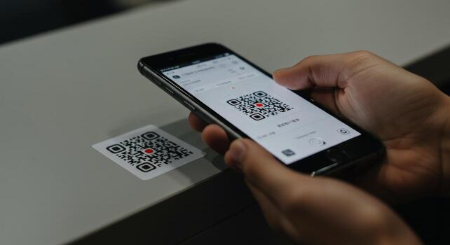 Scanning qr code with smartphone for digital information access photo