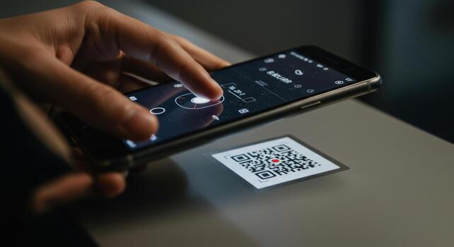 Mobile payment scan with person using smartphone app photo