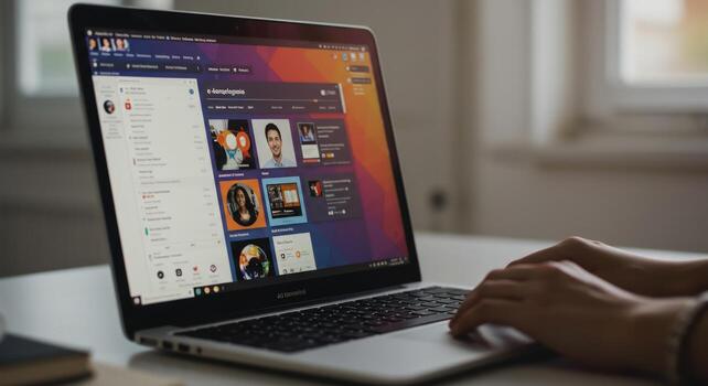 Laptop use for social networking and communication technology photo