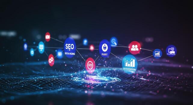Digital marketing strategy with seo connection and data visualization photo
