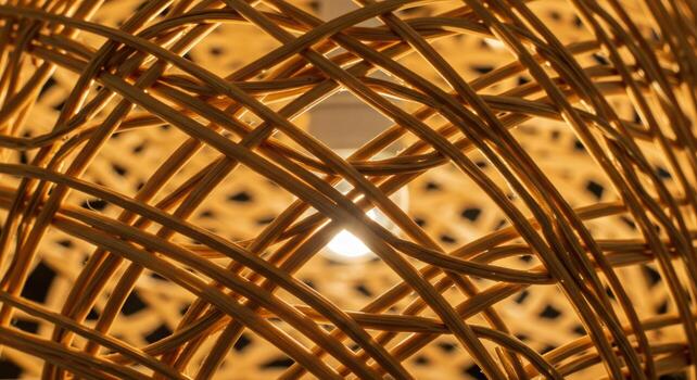 Woven rattan lamp shade abstract design photo