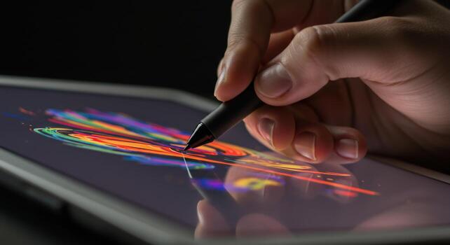 Digital art creation with stylus on tablet display photo