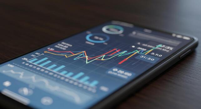 Smartphone displaying financial data and analytics photo