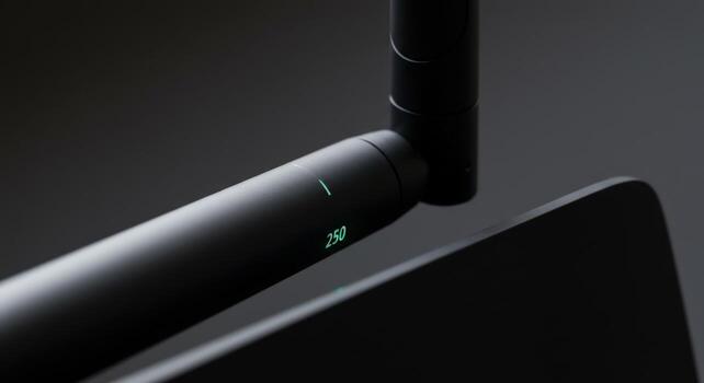 Wireless router technology with antenna connection and signal indicator photo