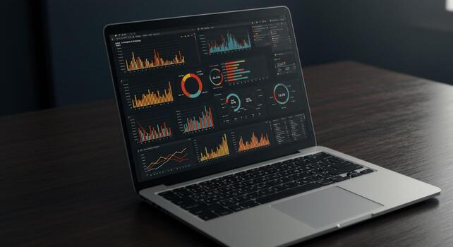 Laptop displaying data analytics and business intelligence dashboard photo