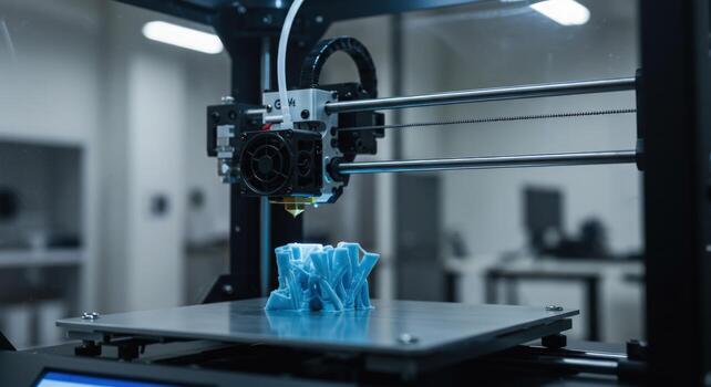 3 d printer creating object in close up view photo