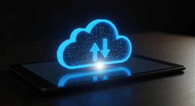 Cloud computing data transfer on tablet device photo