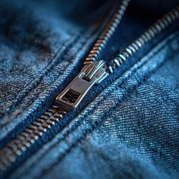Close-up of denim jacket zipper photo