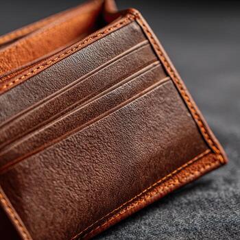 un marrón billetera con dos crédito tarjetas en eso foto