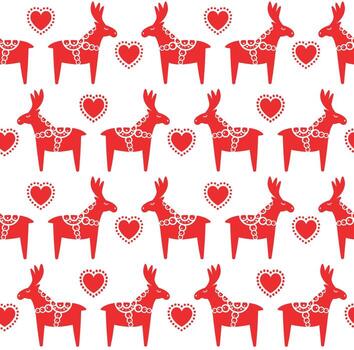 Seamless pattern of flat Scandinavian Dala deer moose isolated on background vector