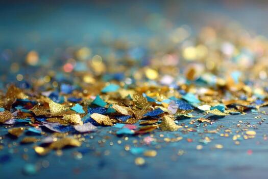 Festive confetti scattered on a teal surface photo
