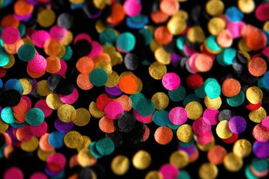 Colorful confetti scattered on black background photo