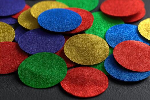 Colorful confetti circles on dark background photo