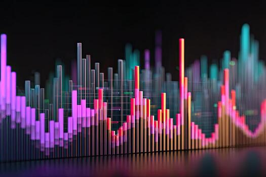 A colorful bar chart with a line of data photo