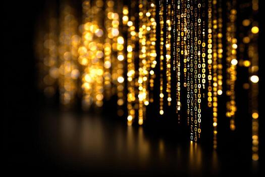 Golden digital rain cascading photo