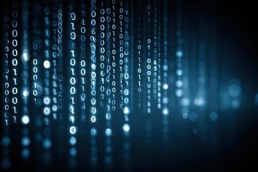 Binary code cascading down a dark background photo