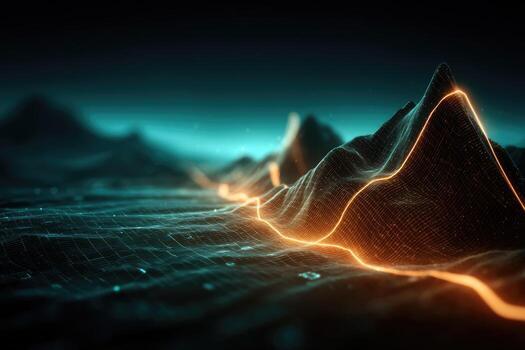 Abstract digital landscape with glowing data paths photo