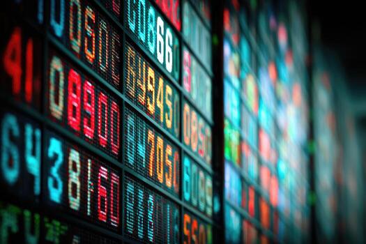 Digital stock market displays with fluctuating numbers photo