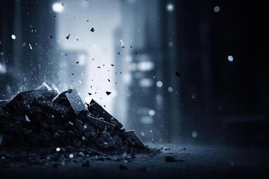 A pile of rubble with a black background photo