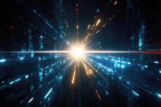 Digital light streaks converge to a central point photo